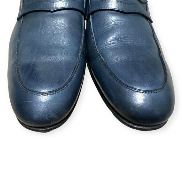 Massimo Matteo Navy Leather Penny Loafers Men's Size 10 - Picture 3 of 13